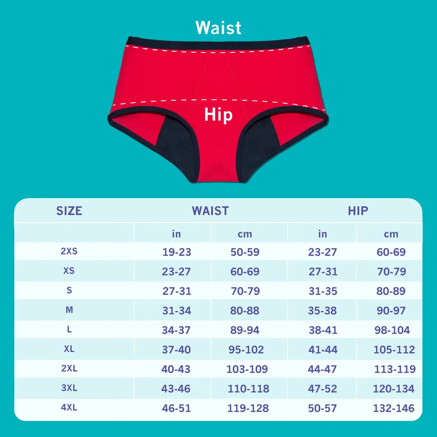 gopadfree period panty features size chart