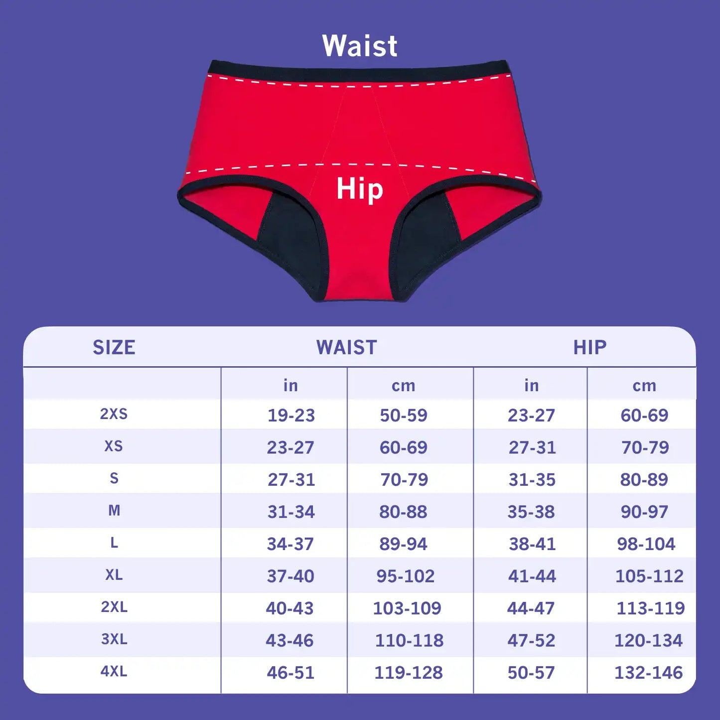 Go pad free ultra period panty size chart