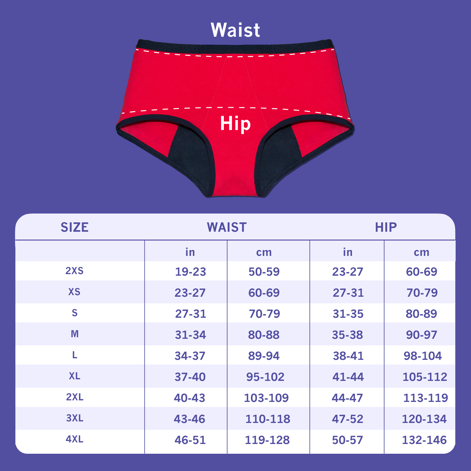 Go pad free ultra period panty size chart