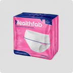 Healthfab disposable period panty packaging on a light gray background