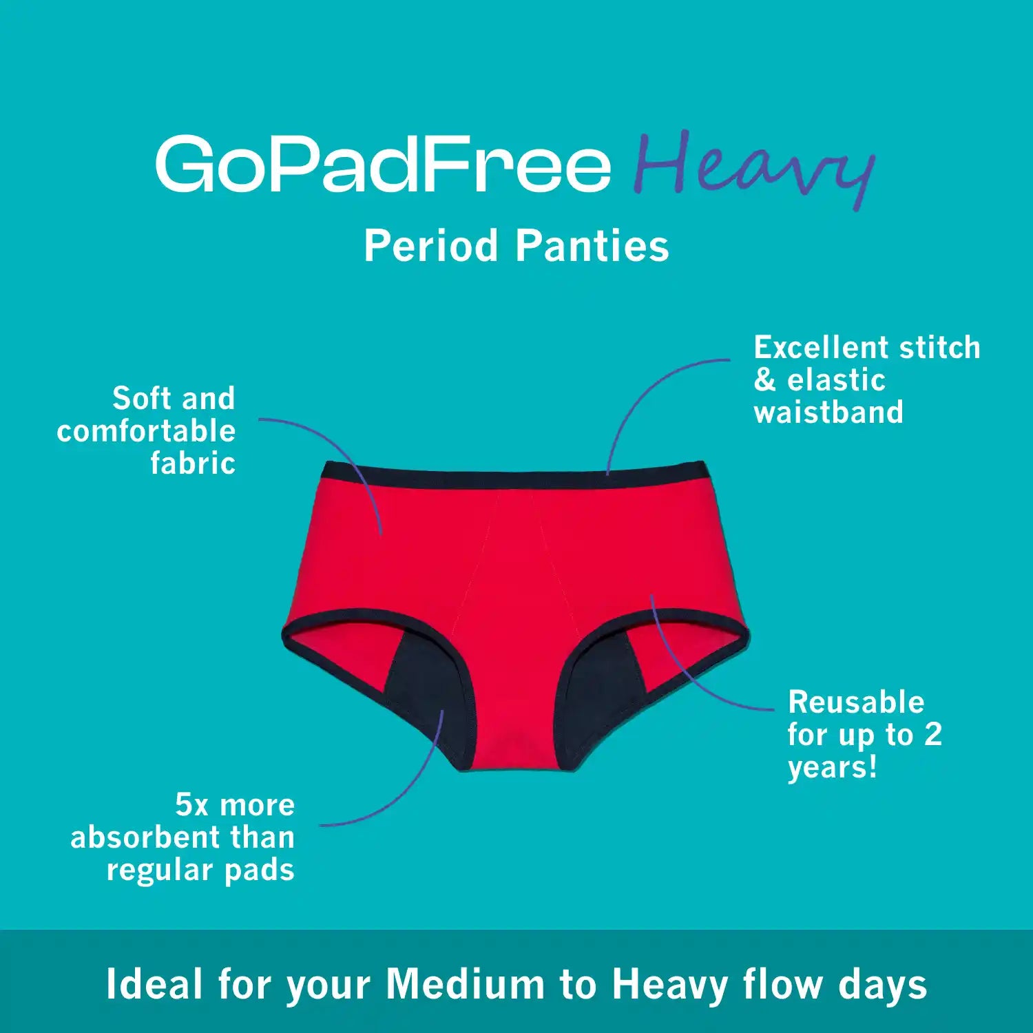 Buy Reusable Period Panty - Heavy flow - Absorbs upto 6 pads of