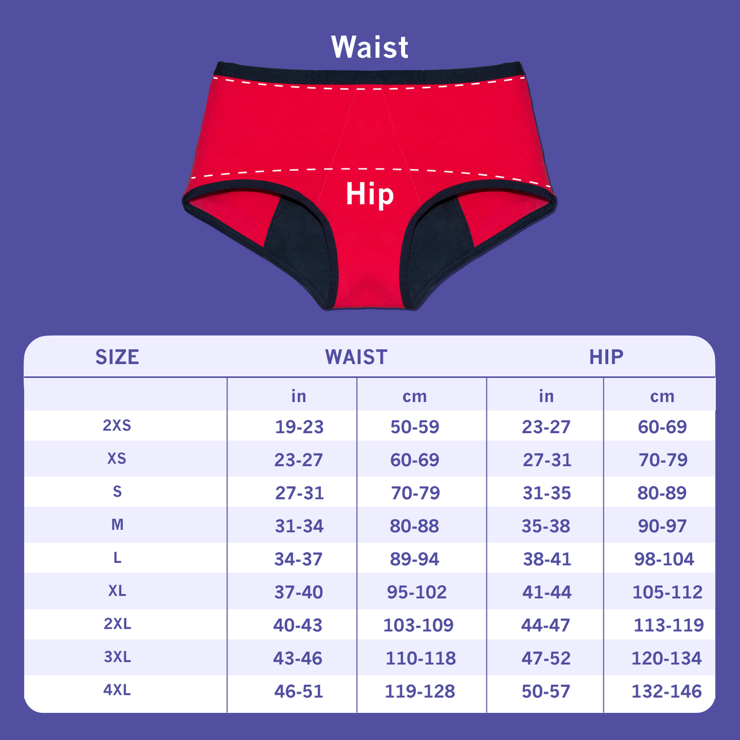 Go pad free ultra period panty size chart